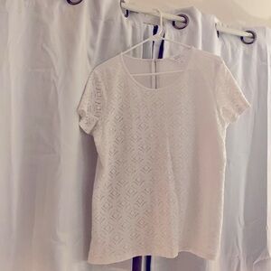 NEW Market & Spruce White blouse Lace overlay ww/full inner white silky liner